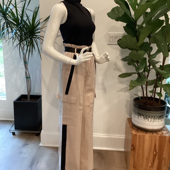 NWT MISSGUIDED TALL SIDE STRIPE TAN & BLACK WIDE LEG CARGO PANTS TROUSERS EU 38 - Picture 6 of 16